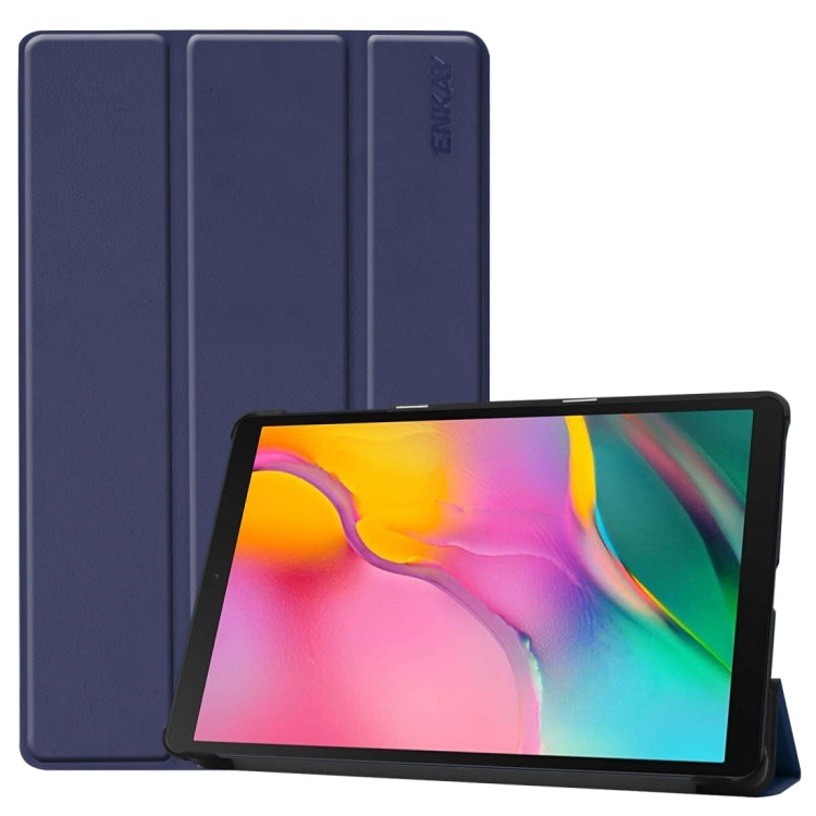ENKAY Pelle PU di alta qualità + custodia inferiore in plastica con supporto a tre pieghe per Samsung Galaxy Tab A 10.1 (2019) T510 / T515, For Galaxy Tab A 10.1 (2019) T510, For Galaxy Tab A 10.1 (2019) T510 / T515                                     ...