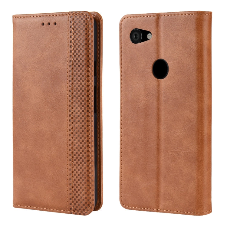 Custodia in pelle a vibrazione orizzontale con struttura retrò Crazy Horse con fibbia magnetica per Google Pixel 3a, con supporto e slot per schede e cornice per foto, For Google Pixel 3a