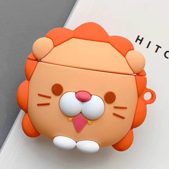 Custodia protettiva Bluetooth per Apple AirPods 1/2 generazione universale wireless con supporto per cuffie per leone e dinosauro, Lion, Dinosaur
