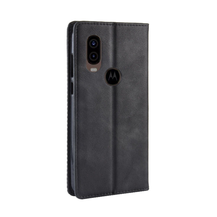 Custodia in pelle a vibrazione orizzontale con struttura retrò Crazy Horse con fibbia magnetica per Motorola One Vision, con supporto, slot per schede e cornice per foto, For MOTO One Vision