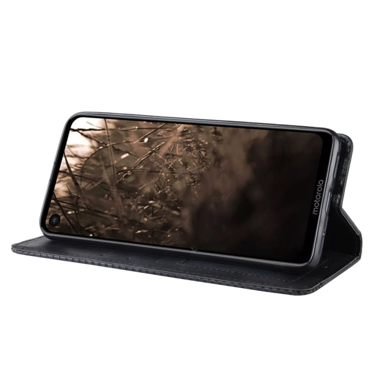 Custodia in pelle a vibrazione orizzontale con struttura retrò Crazy Horse con fibbia magnetica per Motorola One Vision, con supporto, slot per schede e cornice per foto, For MOTO One Vision