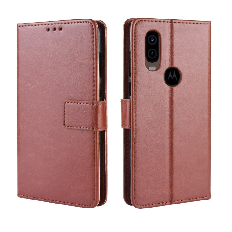 Custodia in pelle flip orizzontale retrò Crazy Horse Texture per Motorola One Vision, con supporto, slot per schede e cornice per foto, For MOTO One Vision