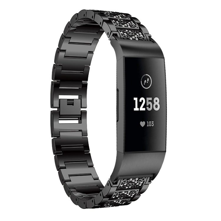 Cinturino da polso in solido acciaio inossidabile tempestato di diamanti per Fitbit Charge 3