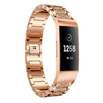 Cinturino da polso in solido acciaio inossidabile tempestato di diamanti per Fitbit Charge 3