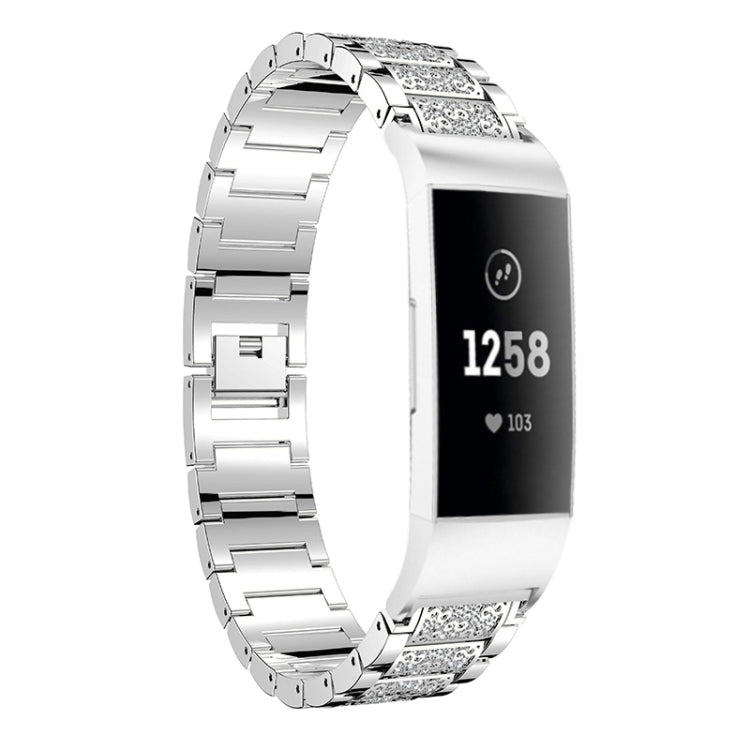 Cinturino da polso in solido acciaio inossidabile tempestato di diamanti per Fitbit Charge 3