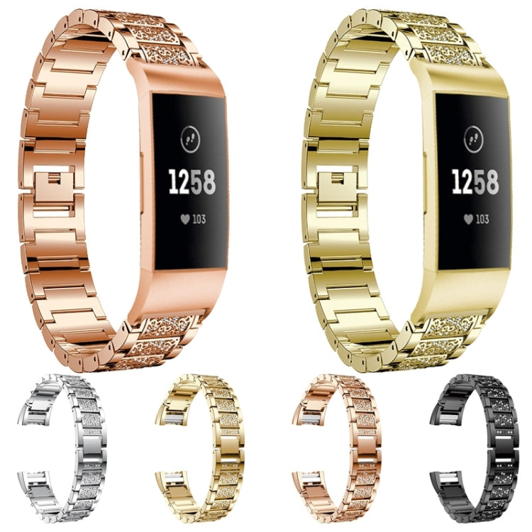 Cinturino da polso in solido acciaio inossidabile tempestato di diamanti per Fitbit Charge 3