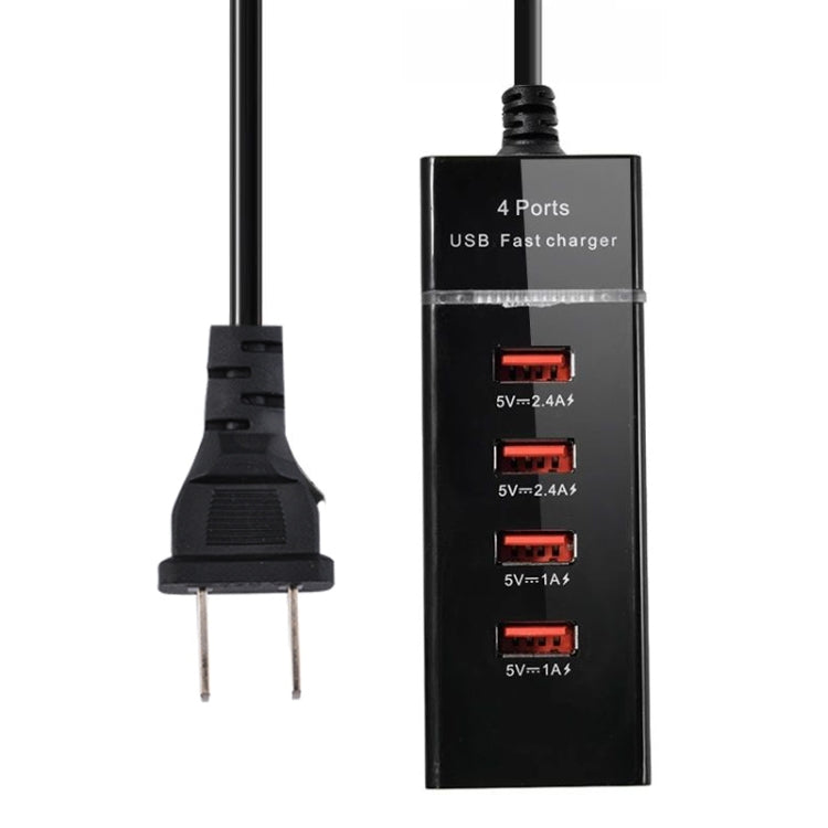 Adattatore per caricabatterie 5V 4.1A 4 porte USB con cavo di alimentazione, lunghezza cavo: 1,5 m, spina americana, US Plug