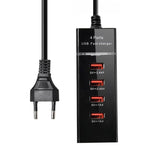 Adattatore per caricabatterie 5V 4.1A 4 porte USB con cavo di alimentazione, lunghezza cavo: 1,5 m, spina europea, EU Plug