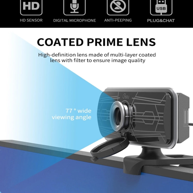 Webcam Gsou T16s 1080P HD con microfono integrato nella copertura per lezioni online e videoconferenze trasmesse
