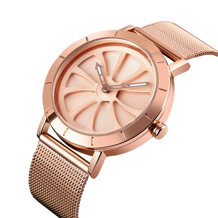 SKMEI 9204 Orologio da uomo con orologio al quarzo con cinturino in maglia impermeabile con quadrante rotante scheletro alla moda