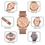 SKMEI 9204 Orologio da uomo con orologio al quarzo con cinturino in maglia impermeabile con quadrante rotante scheletro alla moda