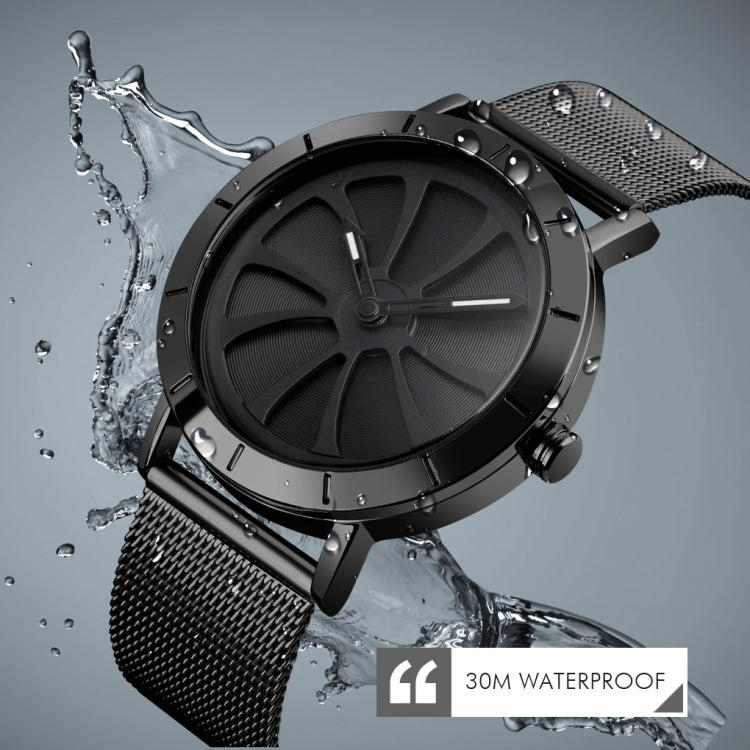 SKMEI 9204 Orologio da uomo con orologio al quarzo con cinturino in maglia impermeabile con quadrante rotante scheletro alla moda