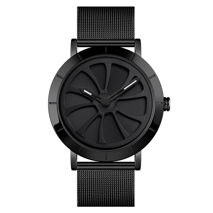 SKMEI 9204 Orologio da uomo con orologio al quarzo con cinturino in maglia impermeabile con quadrante rotante scheletro alla moda