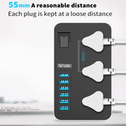 T09 Jack universale internazionale a 3 fori plug-in multifunzione ad alta potenza da 3000 W + 6 ricarica intelligente USB, EU PLUG, US PLUG, UK PLUG