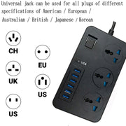 T09 Jack universale internazionale a 3 fori plug-in multifunzione ad alta potenza da 3000 W + 6 ricarica intelligente USB, EU PLUG, US PLUG, UK PLUG
