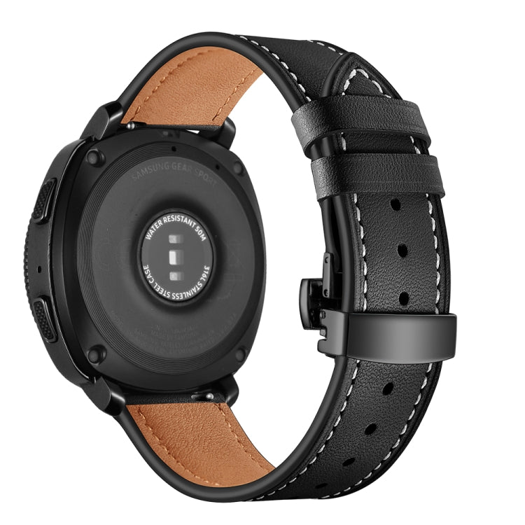 22mm Per Huawei Watch GT2e / GT2 46mm Cinturino con fibbia a farfalla in pelle Bottone nero