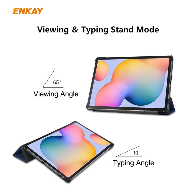 ENKAY ENK-8002 per Samsung Galaxy Tab S6 Lite P610 / P615 custodia in pelle PU + plastica con supporto a tre pieghe, For Samsung Galaxy Tab S6 Lite P610, For Samsung Galaxy Tab S6 Lite P610 / P615 / Tab S6 Lite 2022 / P613 / P619