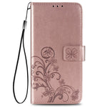 Lucky Clover Custodia in pelle con motivo a fiori pressati con supporto e fessure per carte, portafoglio e cinturino da polso, For Huawei P Smart 2020, For Huawei Y5P 2020 & Honor 9S, For Xiaomi Mi 10 Lite 5G, Fo Redmi 10X / Note 9, For LG K41S        ...