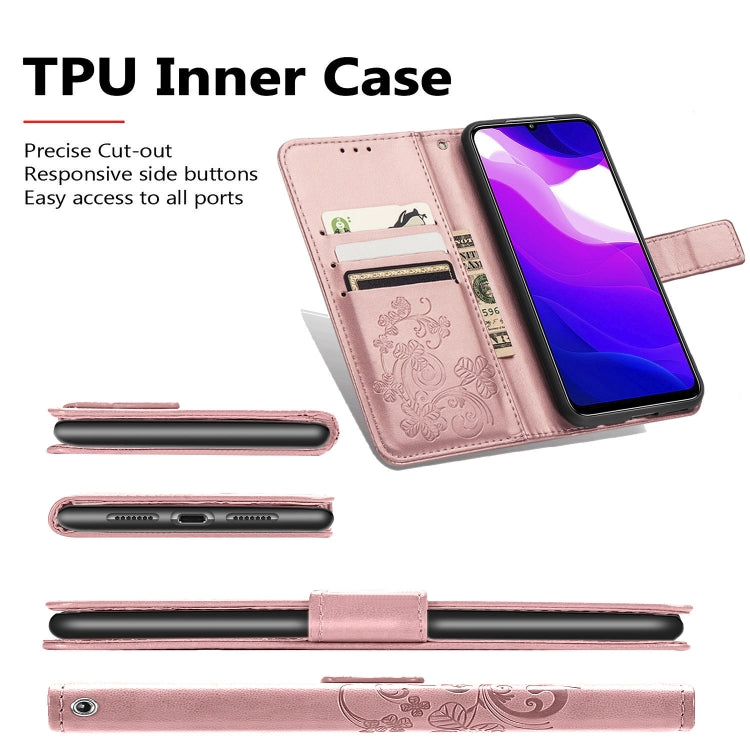 Lucky Clover Custodia in pelle con motivo a fiori pressati con supporto e fessure per carte, portafoglio e cinturino da polso, For Huawei P Smart 2020, For Huawei Y5P 2020 & Honor 9S, For Xiaomi Mi 10 Lite 5G, Fo Redmi 10X / Note 9, For LG K41S        ...