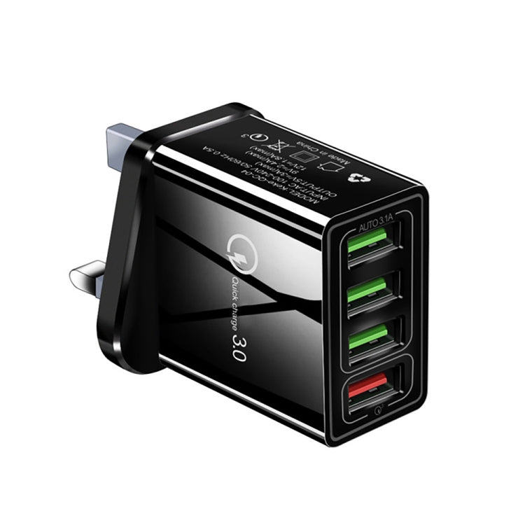 30W QC 3.0 USB + 3 porte USB 2.0 Telefono cellulare Tablet PC Caricabatterie rapido universale da viaggio, spina UK, UK Plug