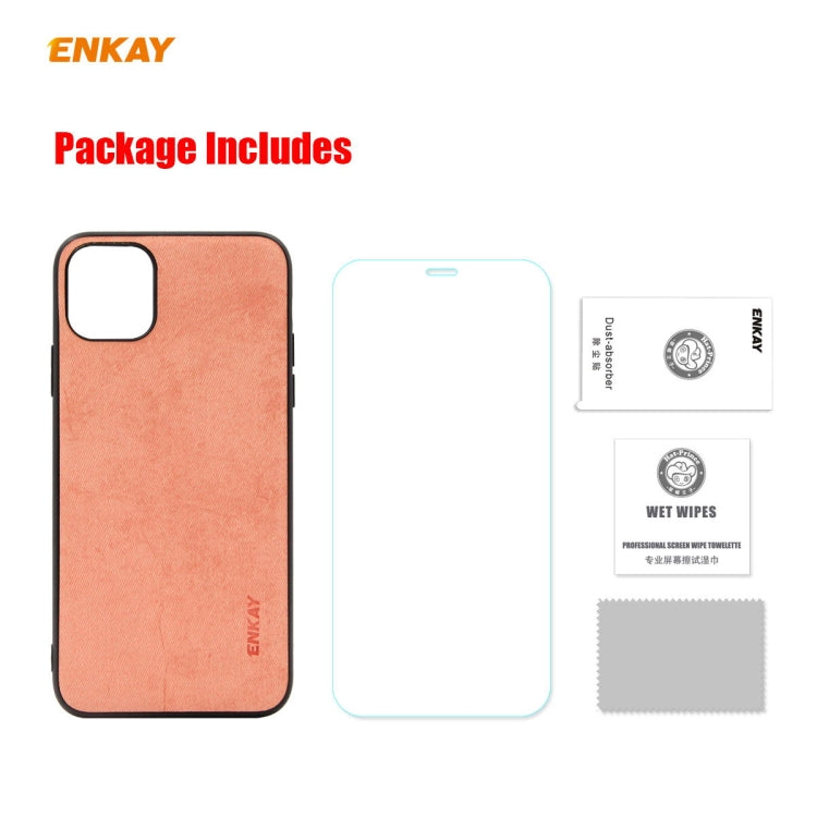 Per iPhone 11 ENKAY ENK-PC0282 2 in 1 Business Series Tessuto Texture PU Pelle + Custodia morbida in TPU sottile ＆ 0,26 mm 9H 2.5D Pellicola in vetro temperato, For iPhone 11