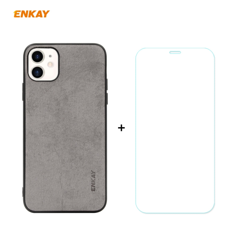Per iPhone 11 ENKAY ENK-PC0282 2 in 1 Business Series Tessuto Texture PU Pelle + Custodia morbida in TPU sottile ＆ 0,26 mm 9H 2.5D Pellicola in vetro temperato, For iPhone 11