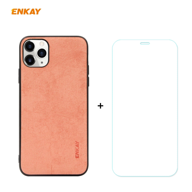 Per iPhone 11 Pro Max ENKAY ENK-PC0302 2 in 1 Serie Business Tessuto Texture Pelle PU + TPU Custodia morbida e sottile ＆ 0,26 mm 9H 2.5D Pellicola in vetro temperato, For iPhone 11 Pro Max