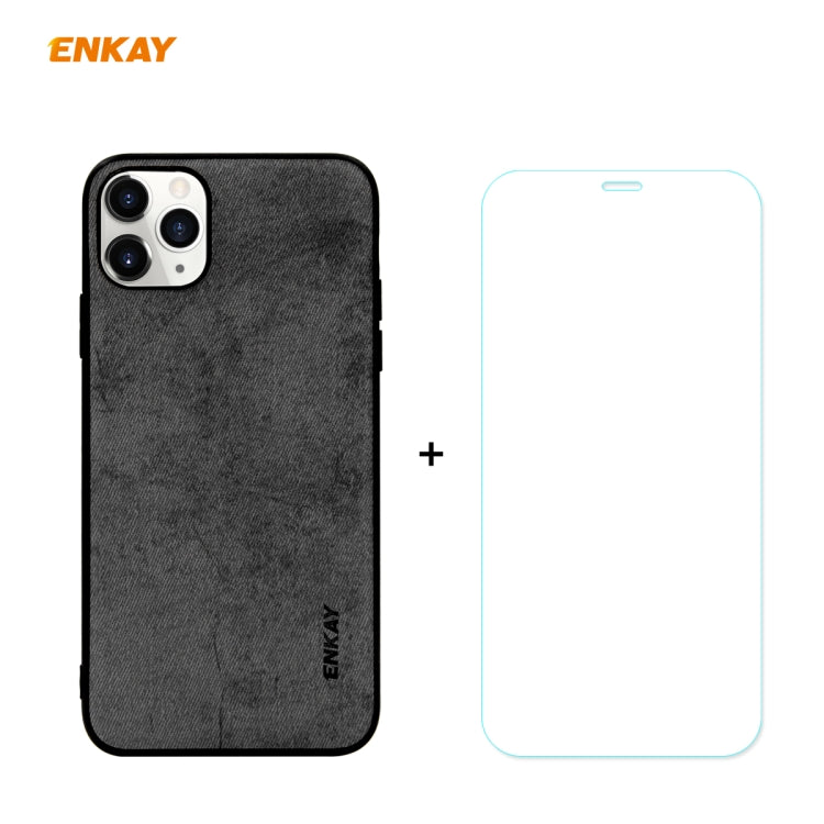 Per iPhone 11 Pro Max ENKAY ENK-PC0302 2 in 1 Serie Business Tessuto Texture Pelle PU + TPU Custodia morbida e sottile ＆ 0,26 mm 9H 2.5D Pellicola in vetro temperato, For iPhone 11 Pro Max