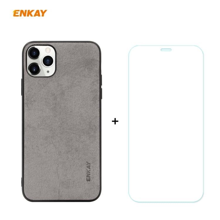 Per iPhone 11 Pro Max ENKAY ENK-PC0302 2 in 1 Serie Business Tessuto Texture Pelle PU + TPU Custodia morbida e sottile ＆ 0,26 mm 9H 2.5D Pellicola in vetro temperato, For iPhone 11 Pro Max