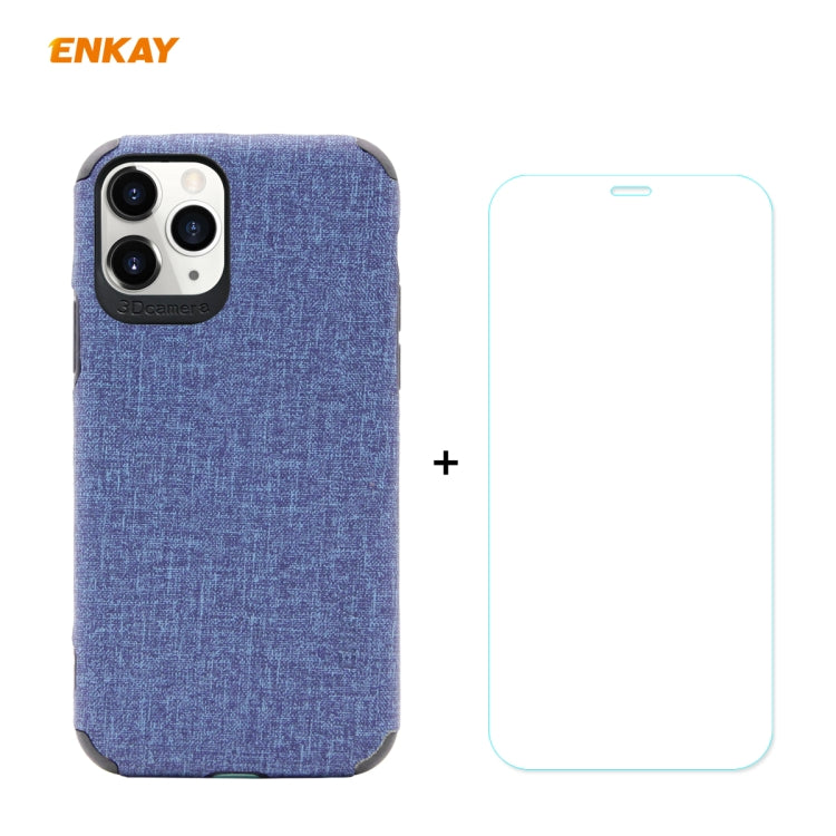 Per iPhone 11 Pro Max ENKAY ENK-PC0332 2 in 1 Business Series Denim Texture PU Leather + TPU Custodia morbida e sottile ＆ 0,26 mm 9H 2.5D Pellicola in vetro temperato, For iPhone 11 Pro Max