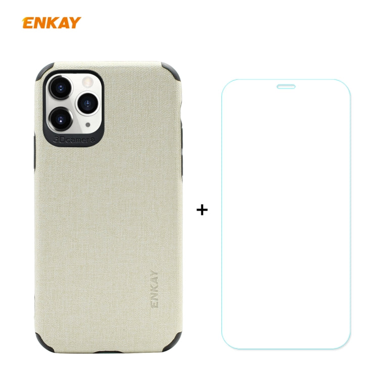 Per iPhone 11 Pro Max ENKAY ENK-PC0332 2 in 1 Business Series Denim Texture PU Leather + TPU Custodia morbida e sottile ＆ 0,26 mm 9H 2.5D Pellicola in vetro temperato, For iPhone 11 Pro Max
