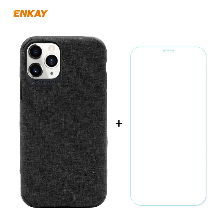 Per iPhone 11 Pro ENKAY ENK-PC0322 2 in 1 Business Series Denim Texture PU Leather + TPU Soft Slim Case Cover ＆ 0.26mm 9H 2.5D Pellicola in vetro temperato, For iPhone 11 Pro