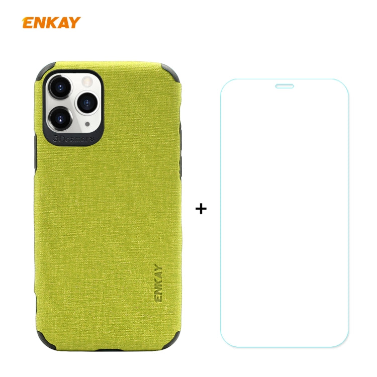 Per iPhone 11 Pro ENKAY ENK-PC0322 2 in 1 Business Series Denim Texture PU Leather + TPU Soft Slim Case Cover ＆ 0.26mm 9H 2.5D Pellicola in vetro temperato, For iPhone 11 Pro
