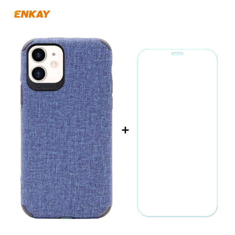 Per iPhone 11 ENKAY ENK-PC0312 2 in 1 Business Series Denim Texture PU Leather + TPU Custodia morbida sottile ＆ 0,26 mm 9H 2.5D Pellicola in vetro temperato, For iPhone 11