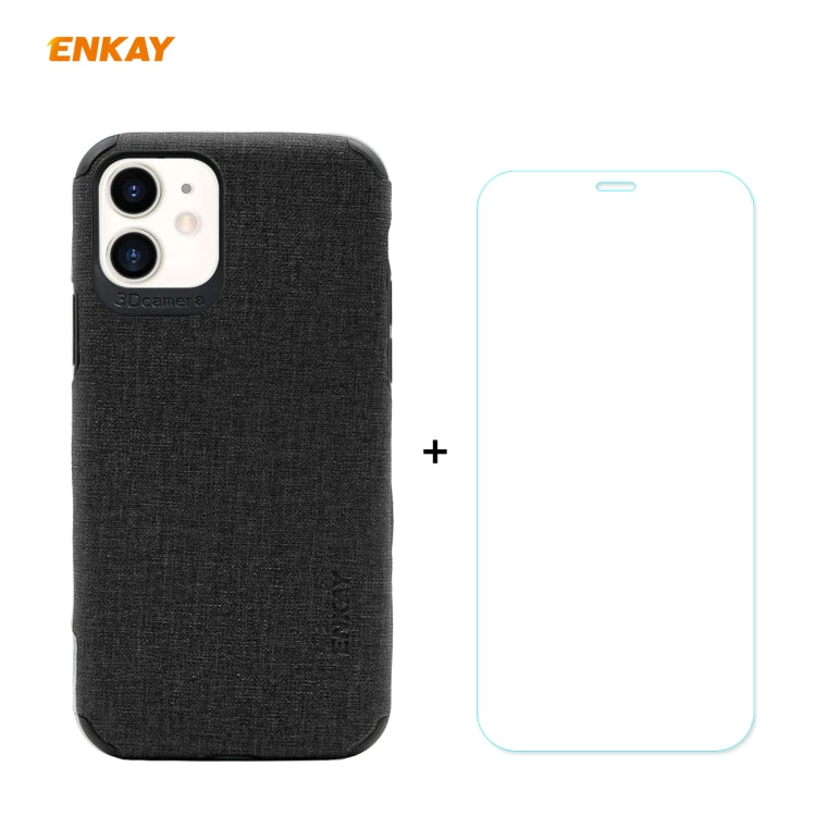 Per iPhone 11 ENKAY ENK-PC0312 2 in 1 Business Series Denim Texture PU Leather + TPU Custodia morbida sottile ＆ 0,26 mm 9H 2.5D Pellicola in vetro temperato, For iPhone 11