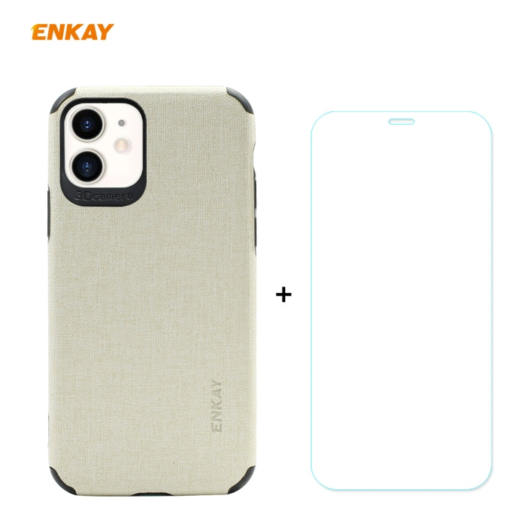 Per iPhone 11 ENKAY ENK-PC0312 2 in 1 Business Series Denim Texture PU Leather + TPU Custodia morbida sottile ＆ 0,26 mm 9H 2.5D Pellicola in vetro temperato, For iPhone 11