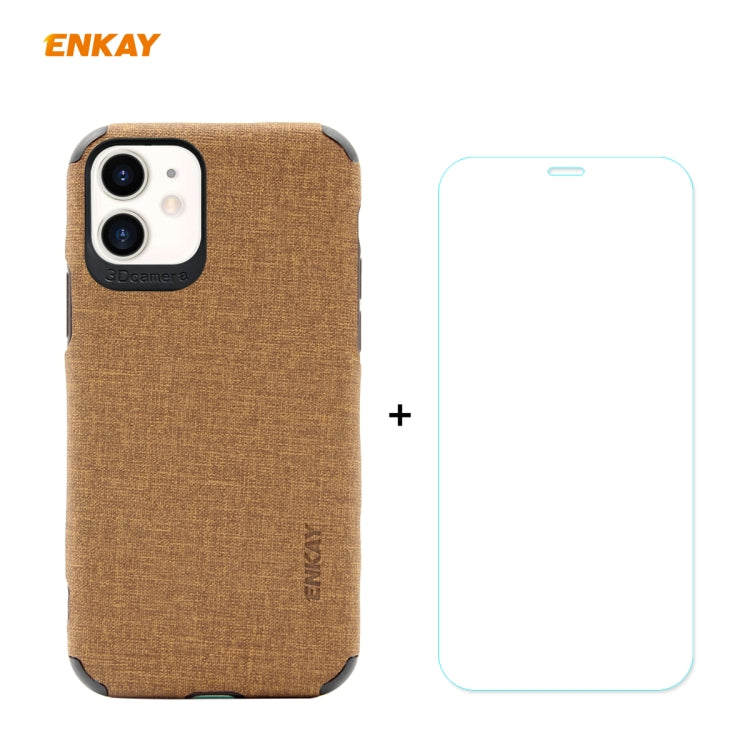 Per iPhone 11 ENKAY ENK-PC0312 2 in 1 Business Series Denim Texture PU Leather + TPU Custodia morbida sottile ＆ 0,26 mm 9H 2.5D Pellicola in vetro temperato, For iPhone 11
