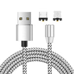 Cavo di ricarica intrecciato in nylon con interfaccia magnetica in metallo 2 in 1 da USB a 8 pin + Micro USB, lunghezza: 1 m, 1m