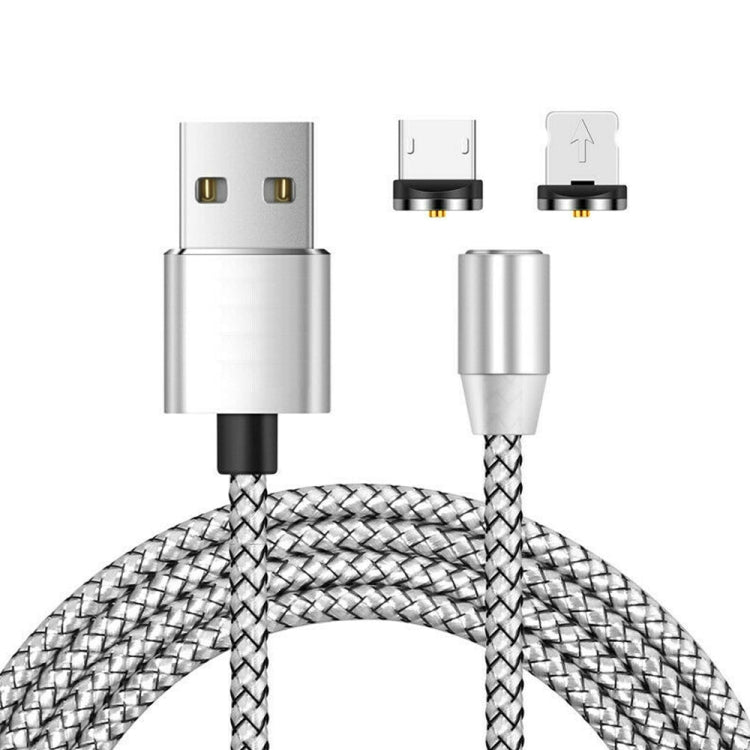 Cavo di ricarica intrecciato in nylon con interfaccia magnetica in metallo 2 in 1 da USB a 8 pin + Micro USB, lunghezza: 1 m, 1m