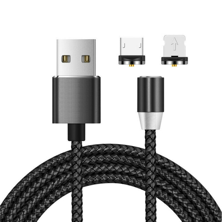 Cavo di ricarica intrecciato in nylon con interfaccia magnetica in metallo 2 in 1 da USB a 8 pin + Micro USB, lunghezza: 1 m, 1m