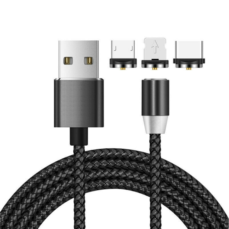 Cavo di ricarica intrecciato in nylon con interfaccia magnetica in metallo 3 in 1 da USB a 8 pin + tipo C/USB-C + micro USB, lunghezza: 1 m