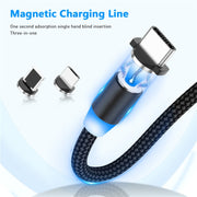 Cavo di ricarica intrecciato in nylon con interfaccia magnetica in metallo 3 in 1 da USB a 8 pin + tipo C/USB-C + micro USB, lunghezza: 1 m