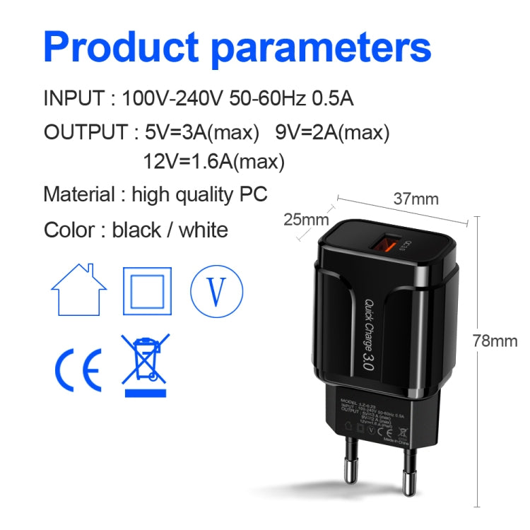 Caricatore rapido USB QC3.0 18W con spina europea