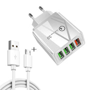 2 in 1 Cavo dati da USB a micro USB da 1 m + 30 W QC 3.0 4 interfacce USB Telefono cellulare Tablet PC Caricabatterie rapido universale Set caricabatterie da viaggio, spina europea, Micro USB Set EU Plug