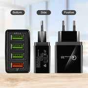 2 in 1 Cavo dati da USB a micro USB da 1 m + 30 W QC 3.0 4 interfacce USB Telefono cellulare Tablet PC Caricabatterie rapido universale Set caricabatterie da viaggio, spina europea, Micro USB Set EU Plug
