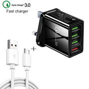 Cavo dati da USB a micro USB 2 in 1 da 1 m + 30 W QC 3.0 4 interfacce USB Telefono cellulare Tablet PC Set caricabatterie da viaggio caricabatterie rapido universale, spina UK, Micro USB Set UK Plug