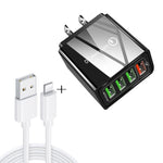Cavo dati 2 in 1 da USB a 8 pin da 1 m + 30 W QC 3.0 4 interfacce USB Telefono cellulare Tablet PC Caricabatterie rapido universale Set caricabatterie da viaggio, spina USA, 8 Pin Set US Plug