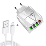 Cavo dati 2 in 1 da USB a 8 pin da 1 m + 30 W QC 3.0 4 interfacce USB Telefono cellulare Tablet PC Caricabatterie rapido universale Set caricabatterie da viaggio, spina europea, 8 Pin Set EU Plug