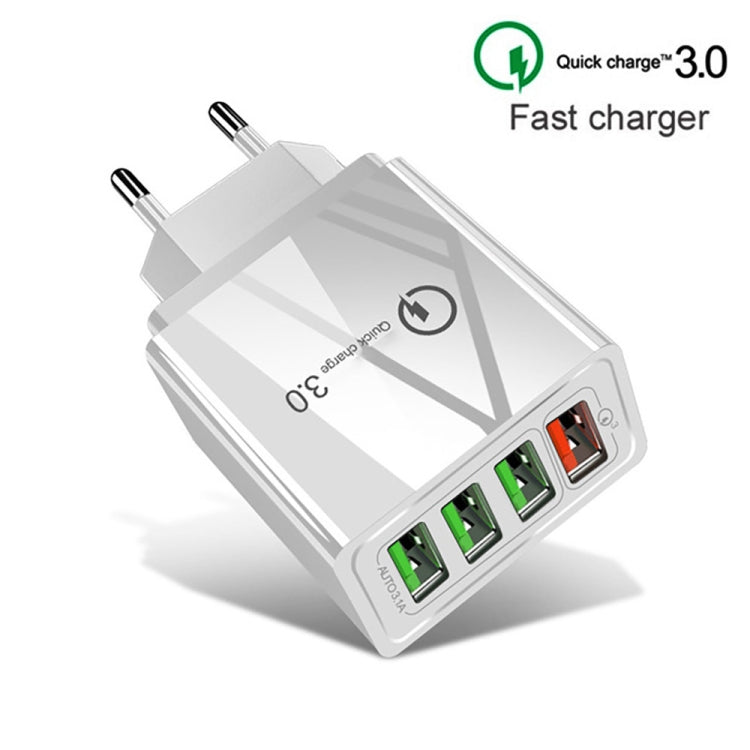 Cavo dati 2 in 1 da USB a 8 pin da 1 m + 30 W QC 3.0 4 interfacce USB Telefono cellulare Tablet PC Caricabatterie rapido universale Set caricabatterie da viaggio, spina europea, 8 Pin Set EU Plug