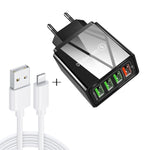 Cavo dati 2 in 1 da USB a 8 pin da 1 m + 30 W QC 3.0 4 interfacce USB Telefono cellulare Tablet PC Caricabatterie rapido universale Set caricabatterie da viaggio, spina europea, 8 Pin Set EU Plug